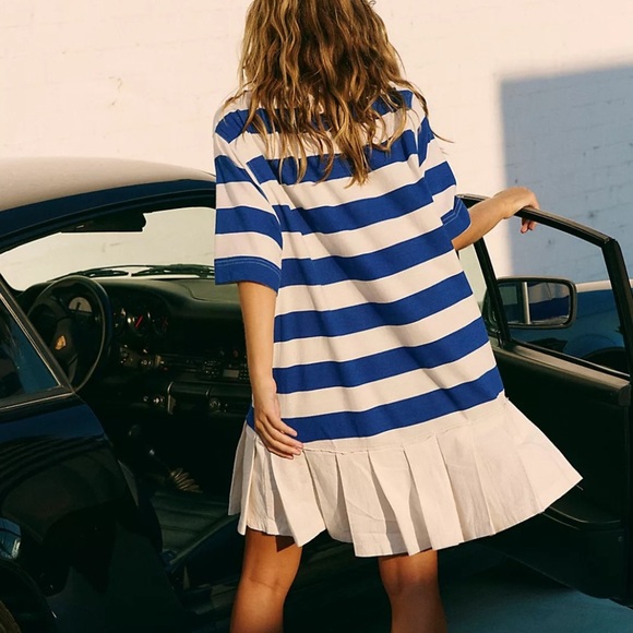 Free People Lucas Striped Henley Polo Pleated Mini Dress - Picture 4 of 8